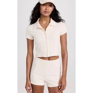 NWT Reformation Aster Knit Sugar Cream Ribbed Button Top S